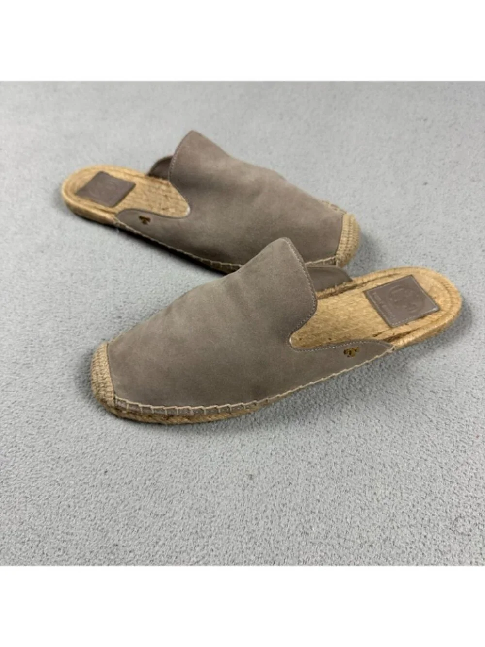 Tory Burch Suede Espadrille Mules Womens Size 8.5 M Taupe Slides Flat Slipper